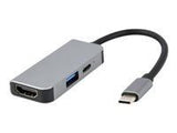 GEMBIRD A-CM-COMBO3-02 Multi Port Adapter USB type C 3in1 USB port + HDMI + PD silver