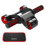 PROIRON Ab Abdominal Roller Whee Black/Red, Stainless-steel bar / Foam handles, Ab roller + Mat
