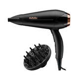 BABYLISS plaukų džiovintuvas Turbo Shine D570DE 2200 W, 3 temperatūros nustatymai, jonizavimo funkcija, difuzoriaus antgalis, juodas
