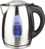 Adler Kettle AD 1223 Standard, Stainless steel, Stainless steel, 2200 W, 360Â° rotational base, 1.7 L