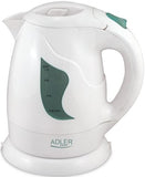 Adler AD 08 Standard kettle, Plastic, White, 850 W, 1 L, 360Â° rotational base
