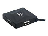 MANHATTAN 4-Port USB 2.0 Hub Four Hi-Speed USB-A Ports 60 cm Built-in USB-A Cable Bus Powered Black