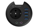 ICY BOX Table Hub 4x USB 3.0 Type-A with Audio in-/output and Schuko Socket CEE 7/3 diameter 80 mm Black