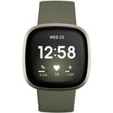 Fitbit Versa 3 Smart watch, NFC, GPS (satellite), AMOLED, Touchscreen, Heart rate monitor, Activity monitoring 24/7, Waterproof, Bluetooth, Wi-Fi, Soft Gold Aluminum/Olive