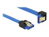 DELOCK Cable SATA 6 Gb/s receptacle straight > SATA receptacle downwards angled 50cm blue with gold clips