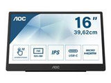AOC 16T2 15.6inch IPS 1920x1080 Flat Fixed pivot Battery powered touch USB-C display for mobile and flexible use hard glas 3H
