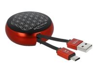 DELOCK cable USB-A/M to USB-C/M 2.0 black/red retractable 92cm