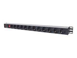 INTELLINET Power Strip 12-way vertical Rackmount German layout with Surge Protection 1.6m Power Cord