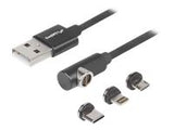 LANBERG cable USB-A M USB micro M +Lightning M +USB-C M 2.0 1m black angled QC 3.0 magnetic
