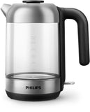 Philips Kettle HD9339/80 Electric, 2200 W, 1.7 L, Stainless steel/Glass, 360� rotational base, Black/Silver