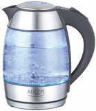 Adler AD 1246 Standard kettle, Glass, Stainless steel/Black, 2000 W, 360 rotational base, 1.8 L