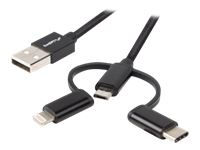 LANBERG 3in1 cable USB-A M micro-b M lightning M USB-C M 2.0 1m black