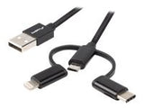 LANBERG 3in1 Kabel USB-A M Micro-B M Lightning M USB-C M 2.0 1m schwarz