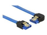 DELOCK Cable SATA 6 Gb/s receptacle straight > SATA receptacle left angled 30cm blue with gold clips