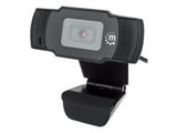 MANHATTAN 1080p USB Webcam Two Megapixels 1080p Full HD USB-A Plug Integrated Microphone Adjustable Clip Base 30fps Black