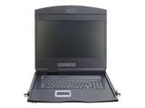 DIGITUS modularized 48.3cm 19inch TFT console with 16 port KVM US keyboard RAL 9005 black color