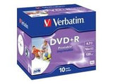 VERBATIM inkjet printable DVD+R 120 min. / 4.7GB 16x 10-pack jewelcase DataLife Plus, white photo surface